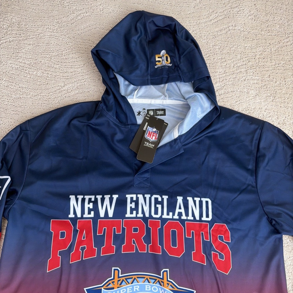 NEW 2XL NFL Forever Collectibles New England Patriots‎ Super Bowl 50 Hoodie Tee - Picture 2 of 6